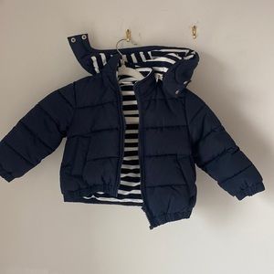 Petit Bateau toddler Clown down jacket w removable hood in navy blue 3T puffer